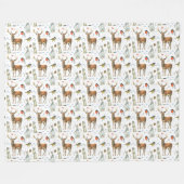 冬の水彩画の手描きの鹿 うさぎ 鳥 フリースブランケット (正面(横))