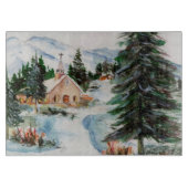 冬の水彩画山場面の国教会 カッティングボード (正面)