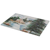 冬の水彩画山場面の国教会 カッティングボード (角)