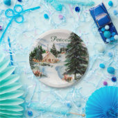 冬の水彩画山場面の国教会 ペーパープレート (パーティー)