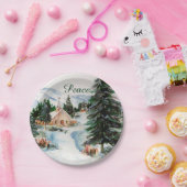 冬の水彩画山場面の国教会 ペーパープレート (パーティー)