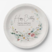 冬の水彩花スノーフレーク40th誕生日 ペーパープレート (正面)