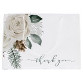 冬の水彩花柄感謝のギフトバッグ ラージペーパーバッグ (正面)