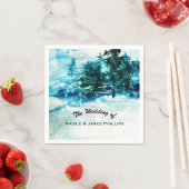 冬の水彩雪の森パイン結婚ズ スタンダードカクテルナプキン (インサイチュ)