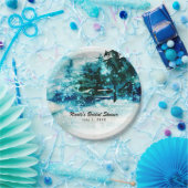 冬の水彩雪の森パイン結婚ズ ペーパープレート (パーティー)