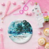 冬の水彩雪の森パイン結婚ズ ペーパープレート (パーティー)