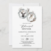 冬の水彩鹿の花輪 シルバー 招待状 (正面)