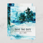 冬の水彩 雪の森 松の木 Save the Date 案内ポストカード (正面/裏面)