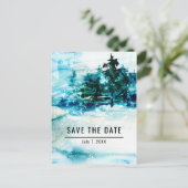 冬の水彩 雪の森 松の木 Save the Date 案内ポストカード (スタンド正面)