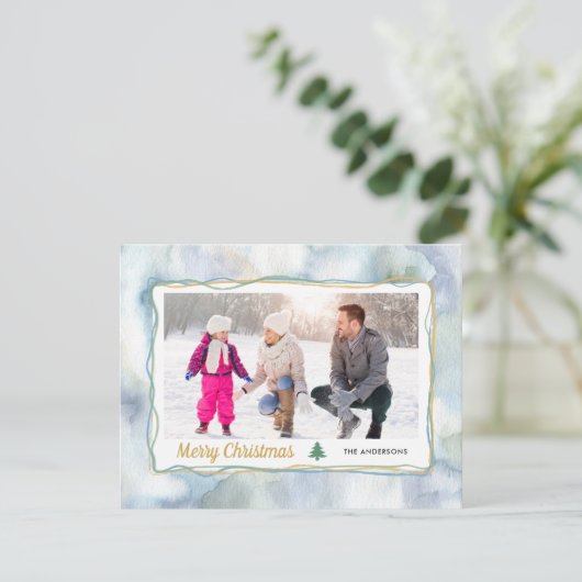 冬の水彩 | 2フォトクリスマス シーズンカード (スタンド正面)