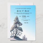 冬の水色の松の結婚カードデザイン 招待状 (正面)