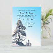 冬の水色の松の結婚カードデザイン 招待状 (スタンド正面)