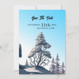 冬の水色の松の結婚カードデザイン 招待状