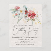 冬の水色の花30th誕生日パーティー インビテーションポストカード (正面)