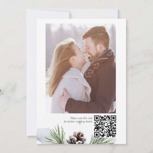 冬の水色の雪の松の写真は日付を保存 セーブザデート (裏面)