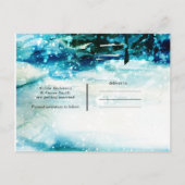 冬の水色の雪の森の松の日付を保存 案内ポストカード (裏面)