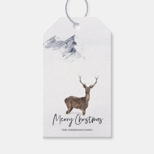 冬の水色の鹿のクリスマス ギフトタグ (正面)