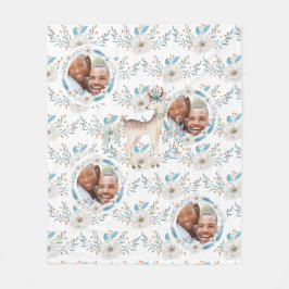 冬の水色の鹿の花ブルーPHOTO毛布 フリースブランケット