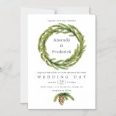 冬の水色パインズ結婚ズ マグネット招待状 (正面)