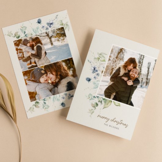 冬の水色フローラクリスマスフォト シーズンカード