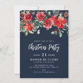 冬の水色フローラネイビーブルークリスマスパーティー 招待状 (正面)