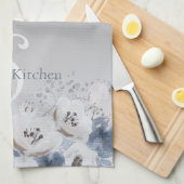 冬の水色フローラモノグラムパーソナライズされた キッチンタオル (四つ折り)