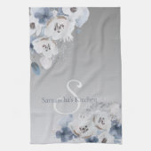 冬の水色フローラモノグラムパーソナライズされた キッチンタオル (縦)