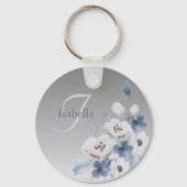 冬の水色フローラモノグラムパーソナライズされた キーホルダー (裏面)