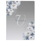 冬の水色フローラモノグラムパーソナライズされた クリップボード (裏面)