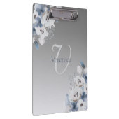 冬の水色フローラモノグラムパーソナライズされた クリップボード (右)