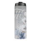 冬の水色フローラモノグラムパーソナライズされた タンブラー (正面)