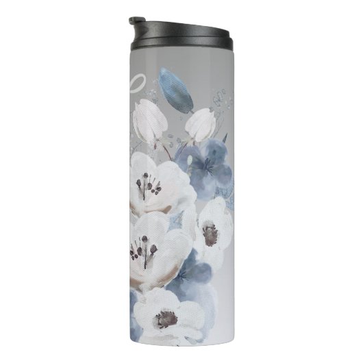 冬の水色フローラモノグラムパーソナライズされた タンブラー (回転右)