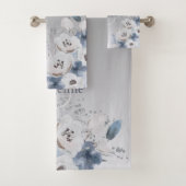 冬の水色フローラモノグラムパーソナライズされた バスタオルセット (インサイチュ)