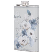 冬の水色フローラモノグラムパーソナライズされた フラスク (左)