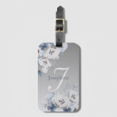 冬の水色フローラモノグラムパーソナライズされた ラゲッジタグ (正面縦)