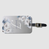 冬の水色フローラモノグラムパーソナライズされた ラゲッジタグ (正面横)
