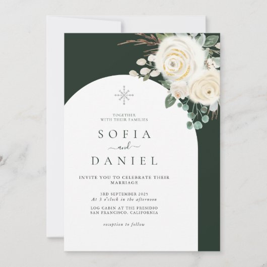 冬の水色フローラ審美的フレーム結婚ズ 招待状 (正面)