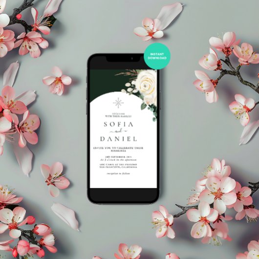 冬の水色フローラ審美的フレーム結婚ズ 招待状