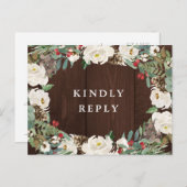 冬の水色フローラ結婚式RSVP ポストカード (正面/裏面)