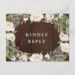 冬の水色フローラ結婚式RSVP ポストカード