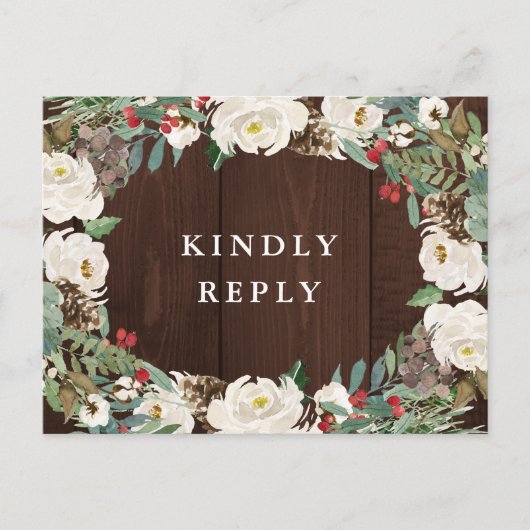 冬の水色フローラ結婚式RSVP ポストカード (正面)