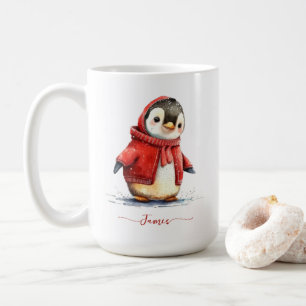 冬の水色ペンギンパーソナライズされたクリスマス コーヒーマグカップ