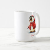 冬の水色ペンギンパーソナライズされたクリスマス コーヒーマグカップ (正面右)