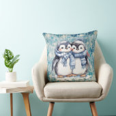 冬の水色ペンギン（スカーフ付） クッション (椅子)