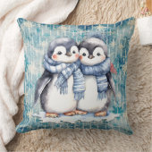 冬の水色ペンギン（スカーフ付） クッション (ブランケット)