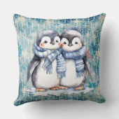 冬の水色ペンギン（スカーフ付） クッション (裏面)