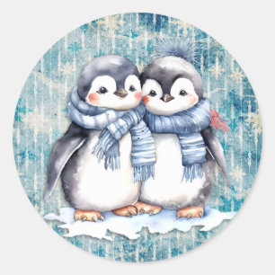 冬の水色ペンギン(スカーフ付) ラウンドシール