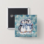 冬の水色ペンギン（スカーフ付） 缶バッジ (正面&裏面)