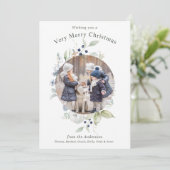 冬の水色ボタニカルホリデーフォト シーズンカード (スタンド正面)