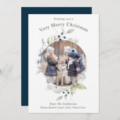 冬の水色ボタニカルホリデーフォト シーズンカード (正面/裏面)